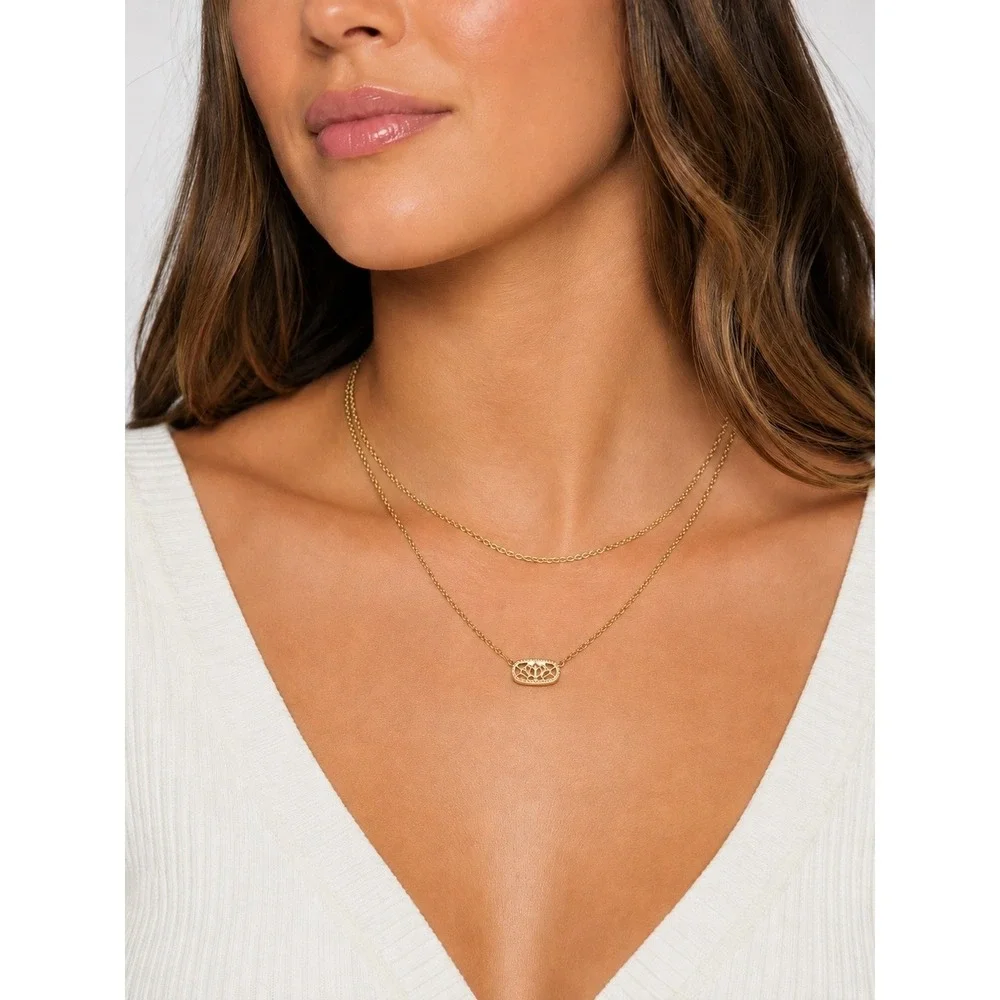 New In Box Kendra Scott Emma Filigree Pendant Necklace Set / 14k Gold Plated